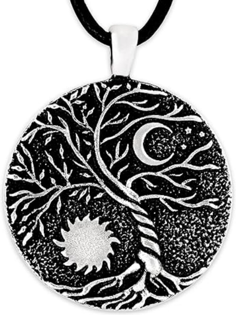 NEW Tree of Life Necklace Moon Pendant Faux Leather Cord Silver Tone Trendy